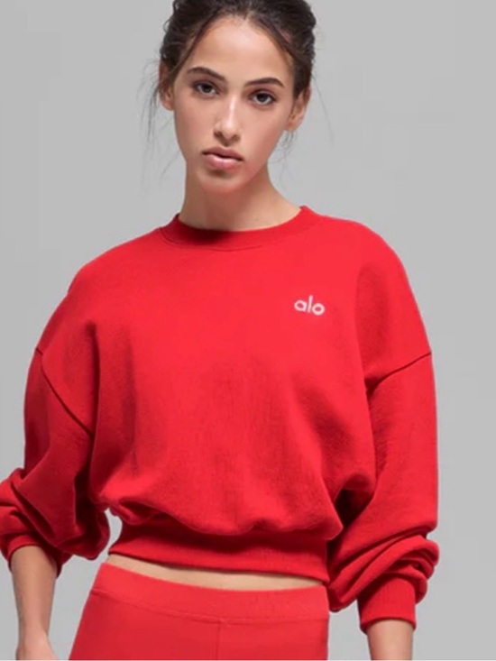 ALO Yoga Sweaters - ALO Yoga Cropped Accolade Crewneck Sweater in colour Bright Red